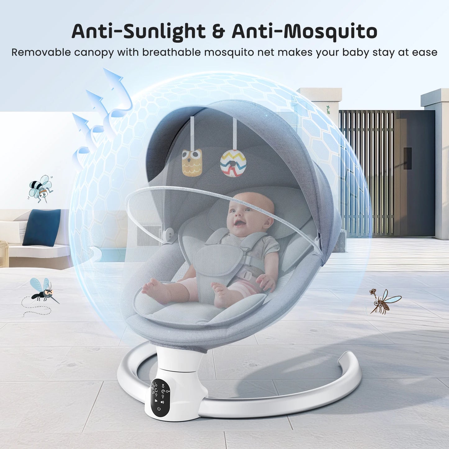 Electric Baby Swing Baby Rocker, APP and Remote Baby Scale From Birth to 9kg, 5-Point Harness Improved Baby Scale with 3 Timers