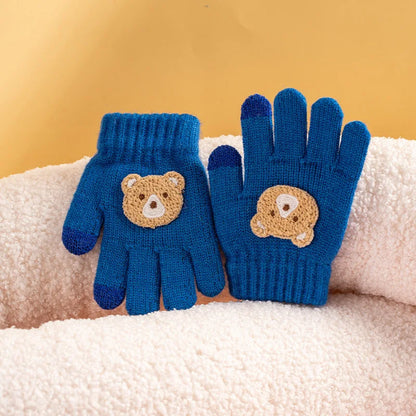 Cartoon bear baby gloves with crochet hooks thick winter