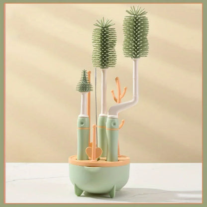 Portable 6 in 1 Baby Bottle Cleaner Set with Drying Rack, 2 Silicone Baby Bottle Brushes,Straw Brush, Nipple Brush & Storage Box