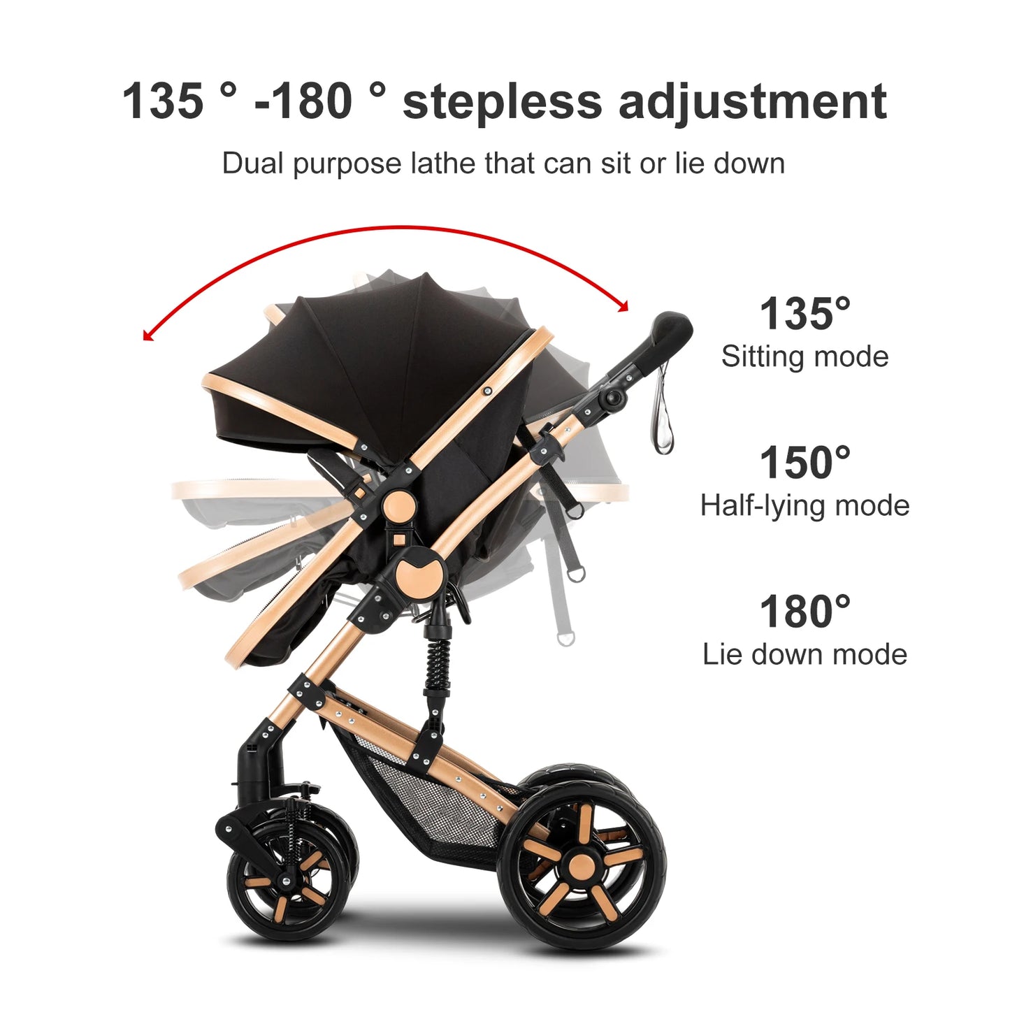 3 in 1 Baby Stroller Multifunction with Car Seat and Sleeping Basket Baby Pram Lightweight Infant Pushchair Compact Folding Pram