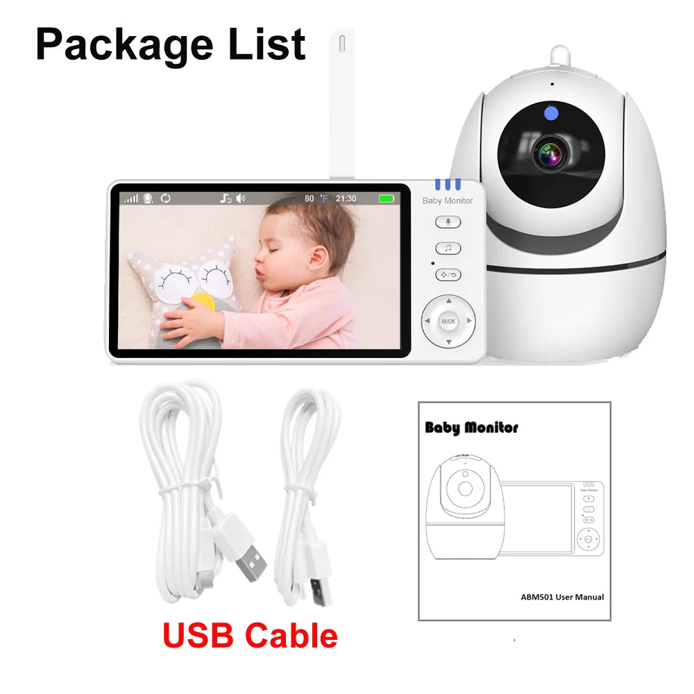 5.0 Inch Video Baby Monitor With Pan Tilt Camera Wireless Two Way Audio Night Vision Security Babysitter VOX Wake Up USB Charge by Baby Paradise