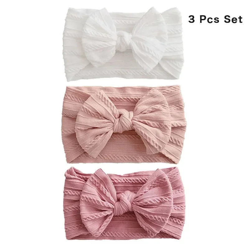 3Pcs Solid Color Baby Headband Bow Children Hair Band Elastic Nylon Newborn Headbands Soft Turban Headwrap Kid Hair Accessories