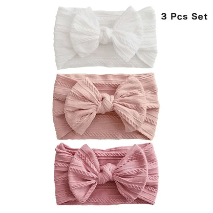 3Pcs Solid Color Baby Headband Bow Children Hair Band Elastic Nylon Newborn Headbands Soft Turban Headwrap Kid Hair Accessories