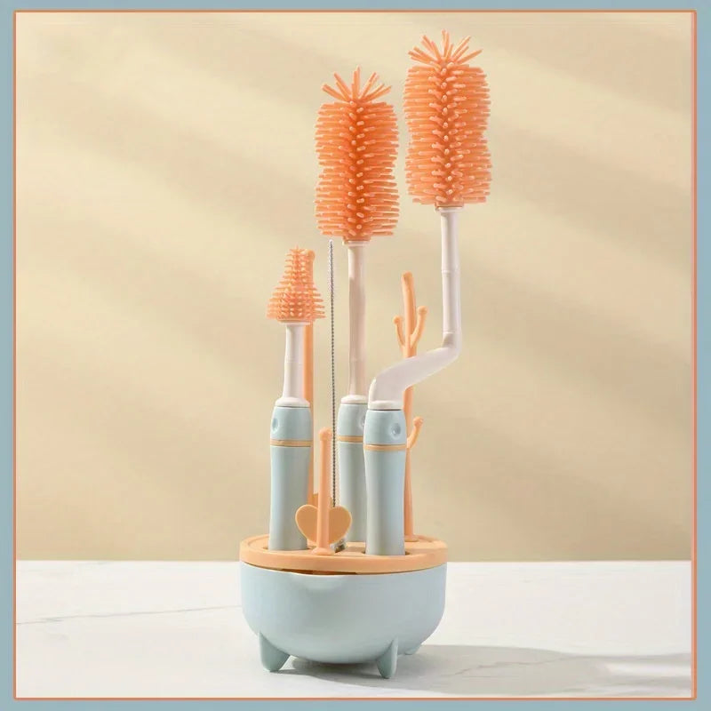 Portable 6 in 1 Baby Bottle Cleaner Set with Drying Rack, 2 Silicone Baby Bottle Brushes,Straw Brush, Nipple Brush & Storage Box by Baby Paradise