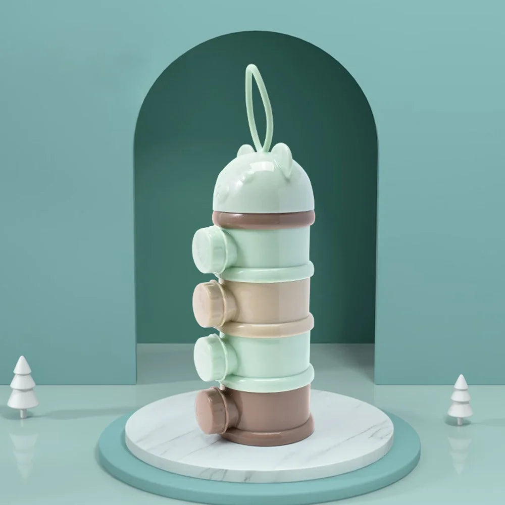 4Layer Bear Style Portable Milk Powder Box Multiple Openings Cereal Cartoon Infant Baby Food Storag Box Toddle Snack Container