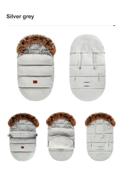 Stroller Footmuff Outdoor Winter Baby Warm In Pram Removable Thicker Windproof Fur Collar Baby Envelope Stroller Accessories