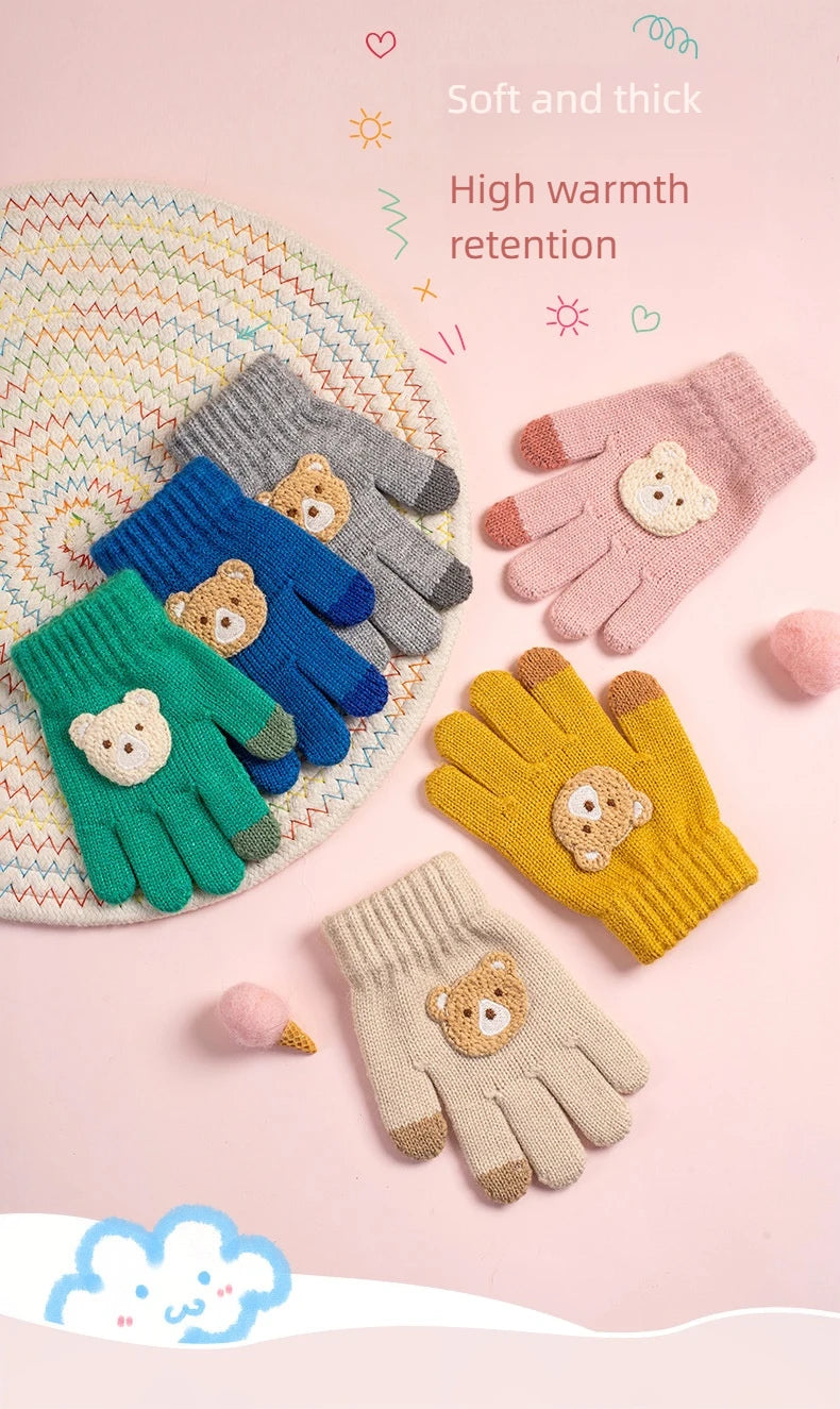 2-6 year old cartoon bear baby gloves with crochet hooks, 