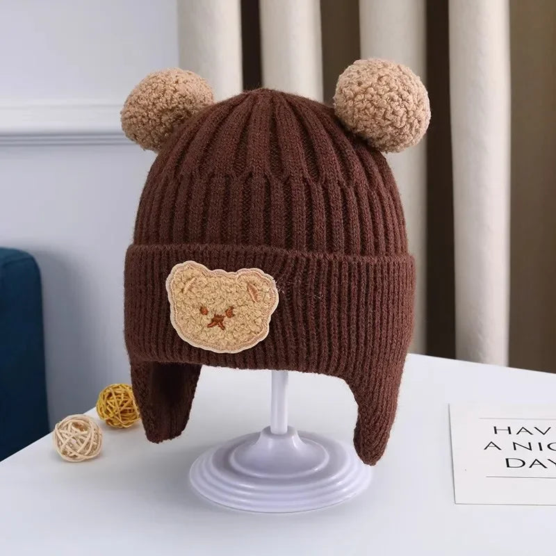 Baby wool hat cute bear ear protection