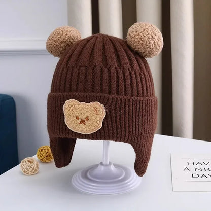 Baby wool hat cute bear ear protection