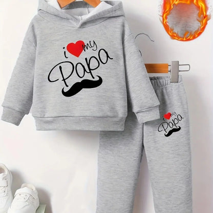 Newborn Baby Boy Long Sleeve Fleece Hoodie with Cartoon Letter Heart Print  Casual Sports Pants Set Autumn Winter