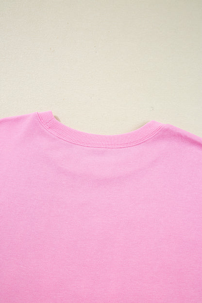 Pink Bow Sequin XOXO Letter Graphic Exposed Seam Sweatshirt