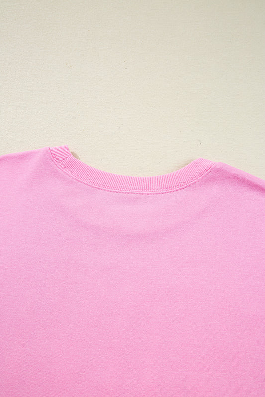 Pink Bow Sequin XOXO Letter Graphic Exposed Seam Sweatshirt