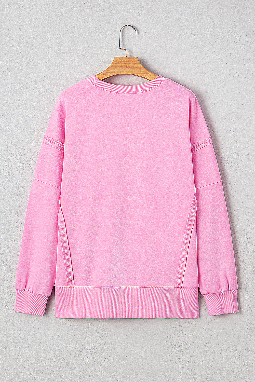 Pink Bow Sequin XOXO Letter Graphic Exposed Seam Sweatshirt